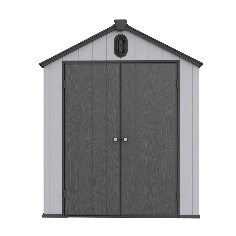Opslagschuur van 6 ft x 4 ft/6 ft x 8 ft/8 ft x 6 ft/8 ft x 10 ft, weerbestendig kunststofhars voor buiten met vloer, gereedschapsschuur met puntdak