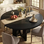 Table à manger ronde extensible de 47 à 63 po pour 4 à 8 personnes, table de cuisine extensible en bois de style champêtre avec structure en métal, table ovale gain de place pour appartement, gris rétro