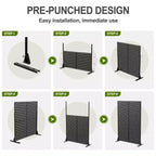 3-Panel Room Divider Screen with Geometric Pattern ?C Black Galvanized Steel
