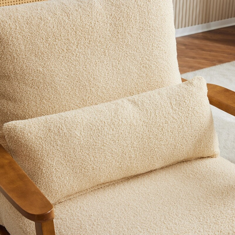Polster-Sessel aus Leinenmischgewebe mit Holzbeinen und einem Kissen, Beige
