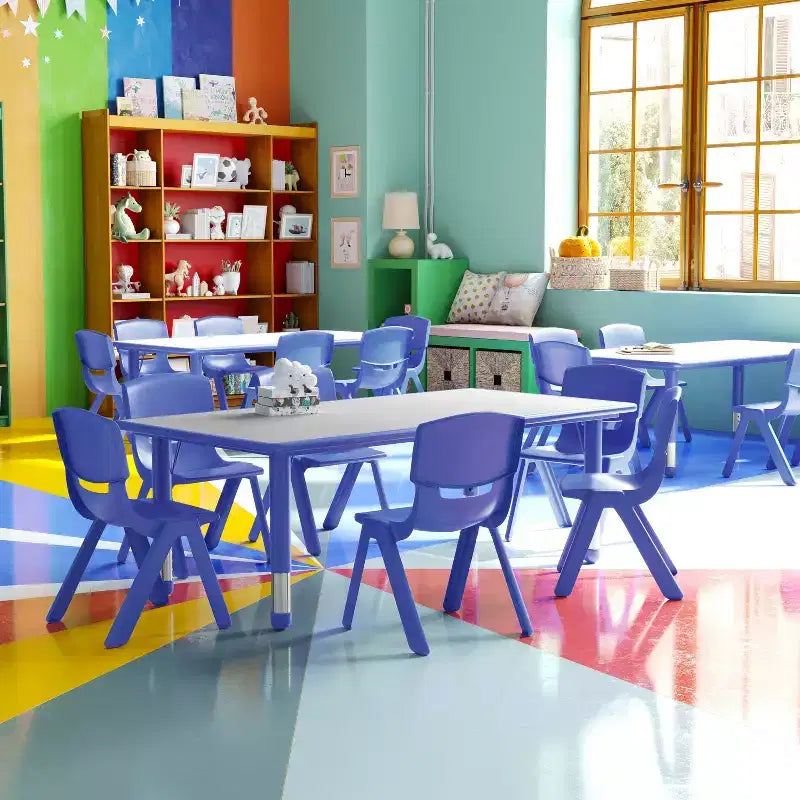 Ensemble table d’activités rectangulaire réglable en hauteur en plastique Emma and Oliver, 23,625 l x 47,25 L, avec 6 chaises
