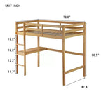Okak Hochbett im minimalistischen Loft-Stil mit Leiter, Hochbett aus Gummibaumholz für eine Person mit Sicherheitsgeländer und integriertem Schreibtisch, Bettgestell für Kinder und Jugendliche