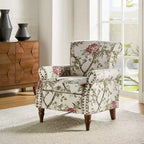 Fauteuil traditionnel Araceli en bois, rembourré à motif floral, avec dossier à oreilles et bordure cloutée| ART OF LIVING DESIGNS