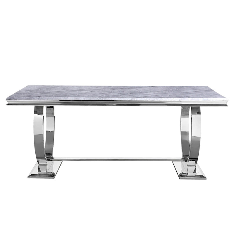 Table de salle à manger moderne avec piètement en U en métal inoxydable