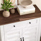 31.5 Rustic Storage Cabinet, with Slatted Doors, 3-Tier Adjustable, Double Door Locker, for Kitchen, Dining Room, and Home Office