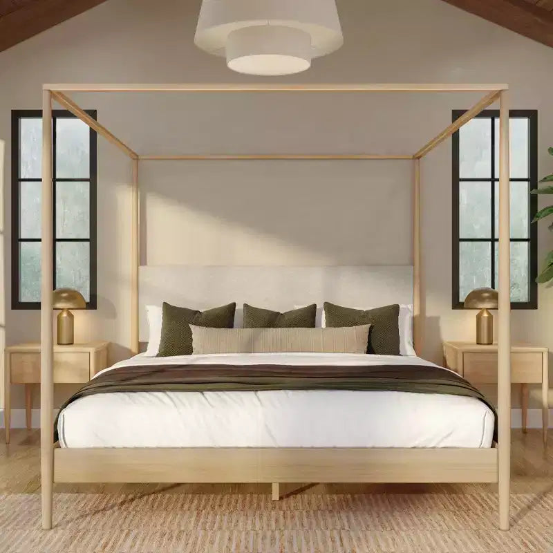 Harbor-Himmelbett in Kingsize mit gepolstertem Kopfteil, Blond/Swiss Coffee (MD2411-01)
