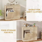 Tiltable Trash Can, Natural Oak, Trash Can with Storage and Drawer, Hidden Trash Cabinet, Laundry Basket for Kitchen, Dining Room, Living Room