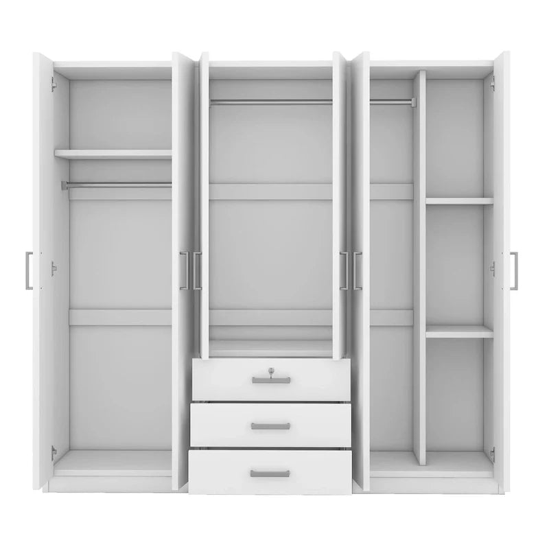 Armoire de rangement en bois à 6 portes avec 3 grands tiroirs pour chambre