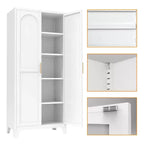 Homy Casa 4-Door Storage Cabinet with Cane Panels and Adjustable Shelves for Living Room, Dining Room, or Entryway, Black and Natural