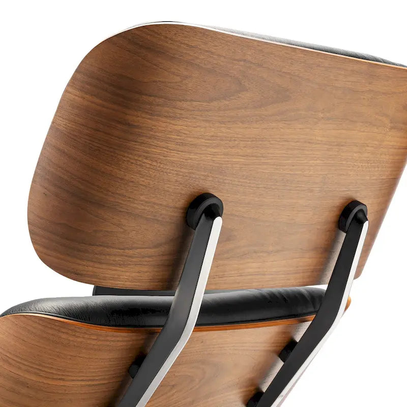 Furgle fauteuil van echt leer met bijpassende voetenbank, walnoothout