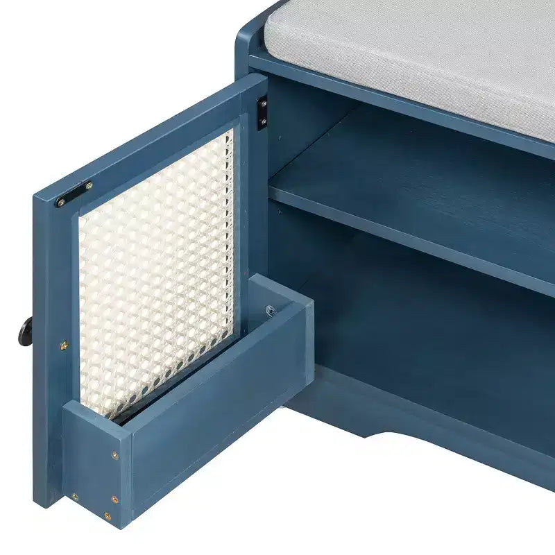 Banc de rangement rustique en bois Whisen, banc à chaussures pour entrée avec coussin amovible et étagères réglables