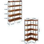 Eckregal in L-Form mit 5 Ebenen, 65 Industrie-Bücherregal aus Holz und Metall (Rustikales Braun), wendbarer Stauraum für Wohnzimmer, Schlafzimmer und Heimbüro