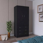 Moderner zweitüriger Kleiderschrank mit 3 Schubladen und 1 Kleiderstange fürs Schlafzimmer