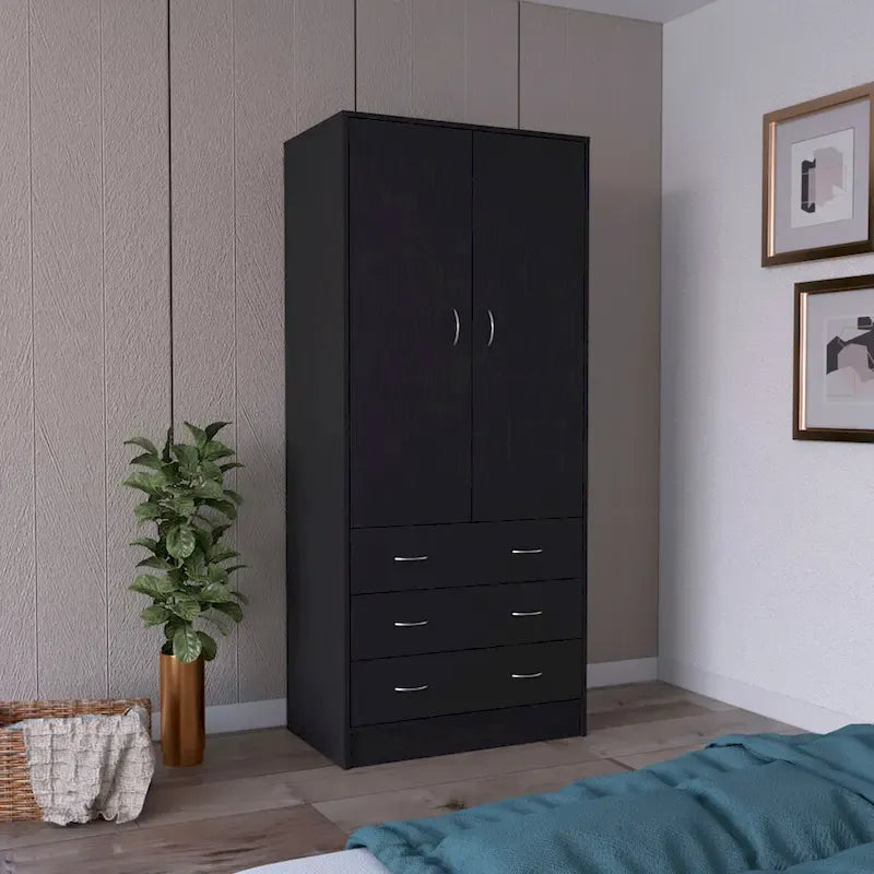 Moderner zweitüriger Kleiderschrank mit 3 Schubladen und 1 Kleiderstange fürs Schlafzimmer