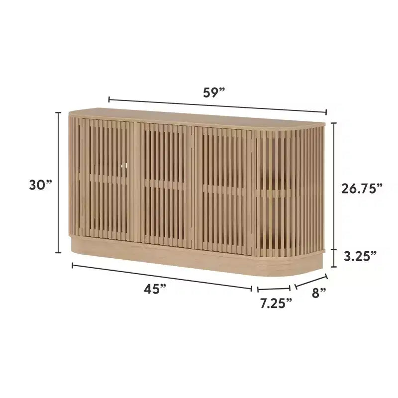 Plank+Beam Contour Solid Wood Sideboard with 3 Doors, 59 TV Stand for Living Room