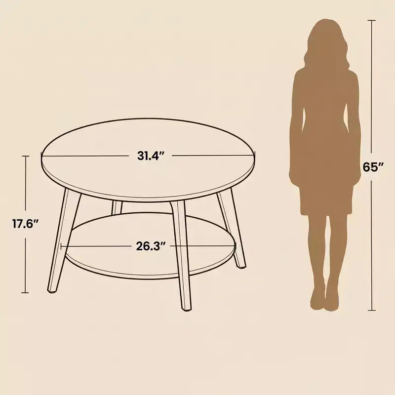 Honingbruine ronde salontafel met 2 opbergniveaus, 31,5 x 17,7 inch, ideaal voor de woonkamer