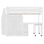 Full Size Loft Bed with Stairs, Bookshelf, Desk & Wardrobe - Space-Saving Multifunctional Furniture for Kids & Teens-White