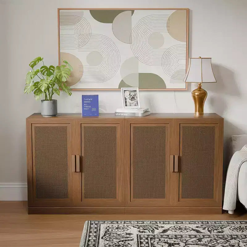 3-teiliges Sideboard-Set mit Rattantüren und verstellbaren Einlegeböden – 93L x 31H