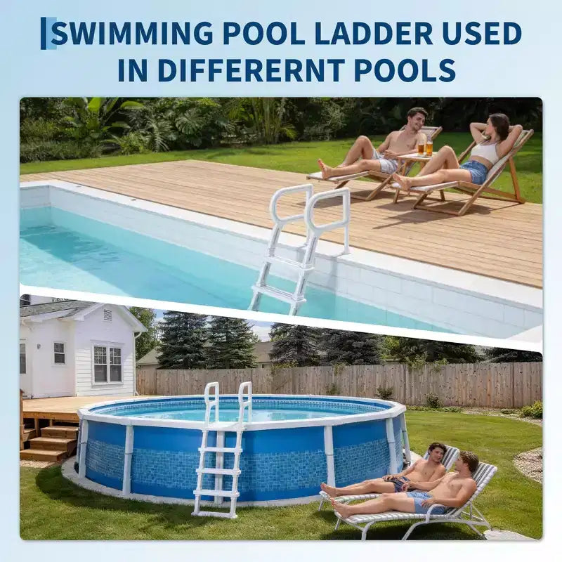 Stevige zwembadladder met 5 treden en dubbele leuningen, antislip en robuuste PE-treden, draagvermogen van 400 lb, geschikt voor ingegraven en bovengrondse zwembaden van 48-54 inch