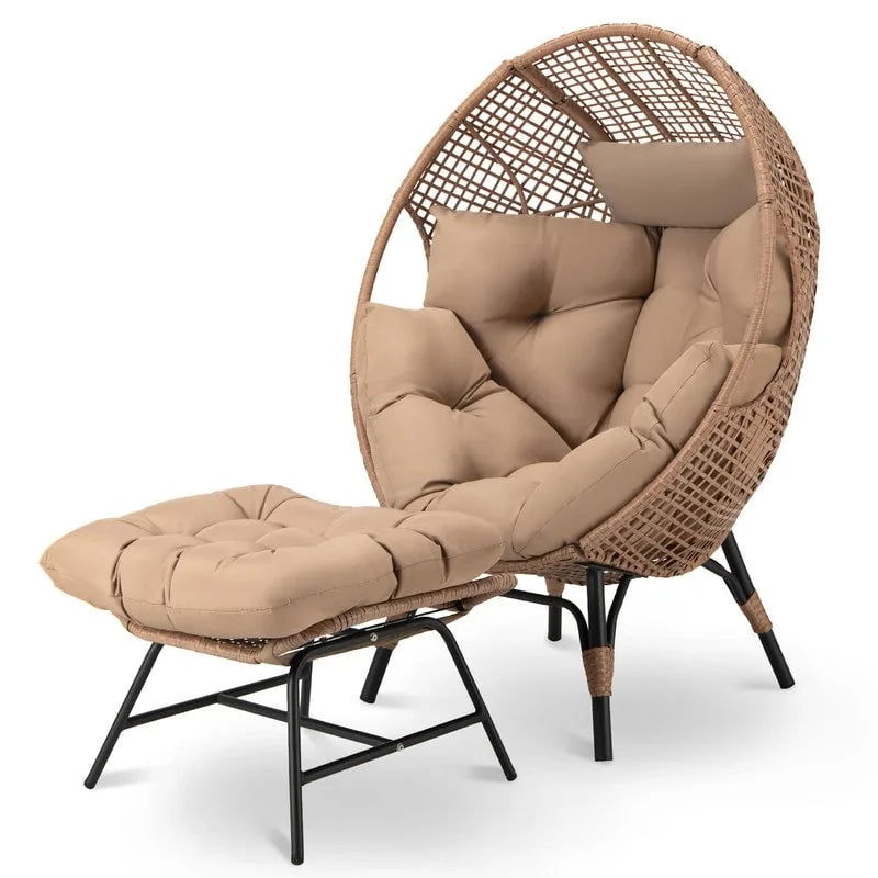 Fauteuil œuf d’intérieur FINCATI, fauteuil œuf d’extérieur supportant 440 lbs, fauteuil œuf surdimensionné avec pouf, fauteuil œuf luxueux et confortable avec repose-pieds