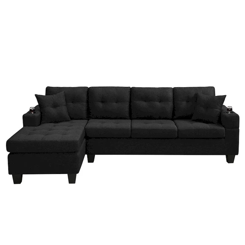 Ecksofa für das Wohnzimmer mit L-förmiger Chaiselongue und Getränkehalter