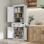 Armoire de rangement de garde-manger de cuisine de 72 pouces, armoire traditionnelle autoportante avec 4 portes et 3 étagères réglables, grand tiroir central