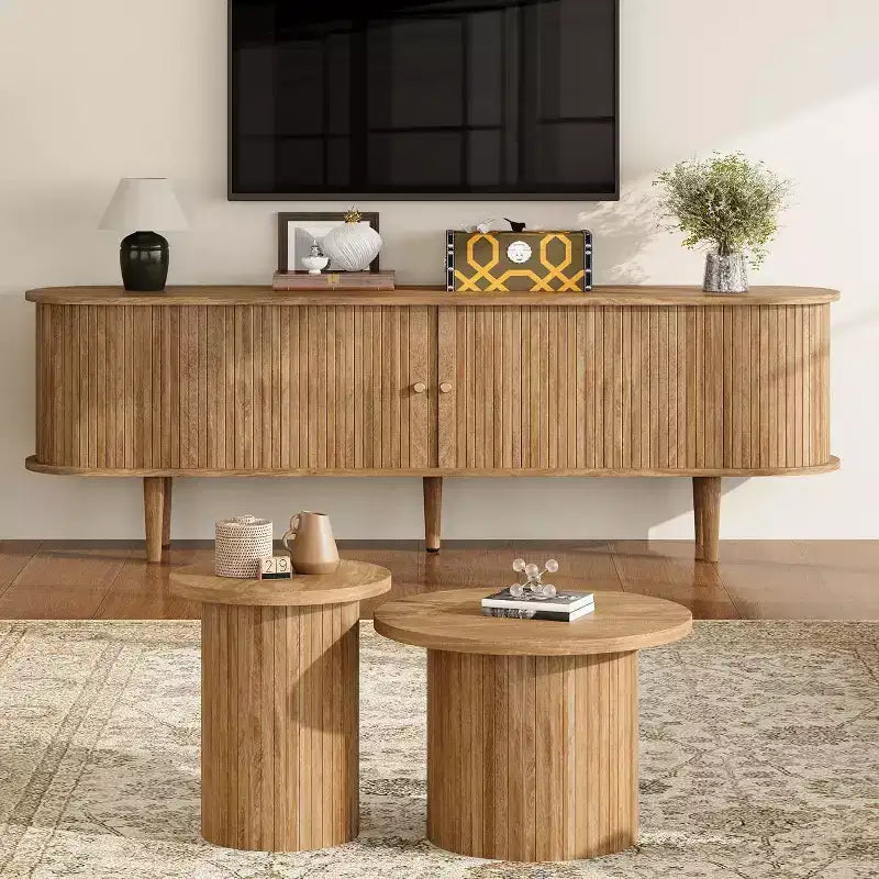 AMERLIFE tv-meubel voor 70-inch tv met poten van massief hout, moderne tv-console in mid-century-stijl met tambourdeur