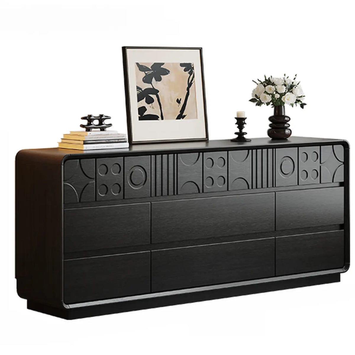 Von Art déco inspirierte Holzkommode mit geometrischen Schnitzereien