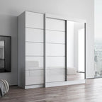 Armoire à 2 portes avec miroir, façade en verre, pour 2 personnes (gris / noir / blanc)
