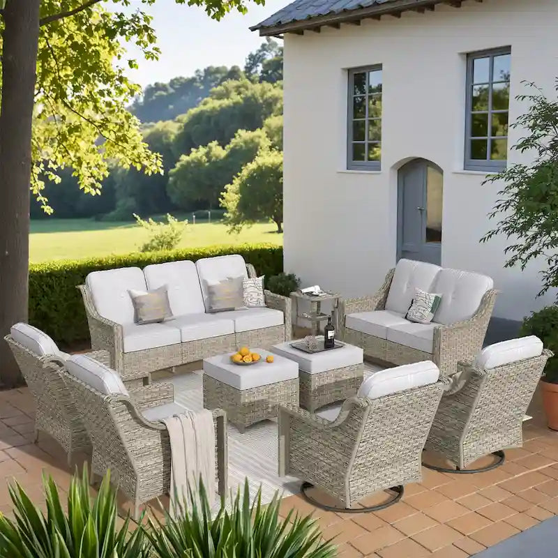 XIZZI 9-teiliges Outdoor-Gartenmöbel-Set mit drehbarem Sessel