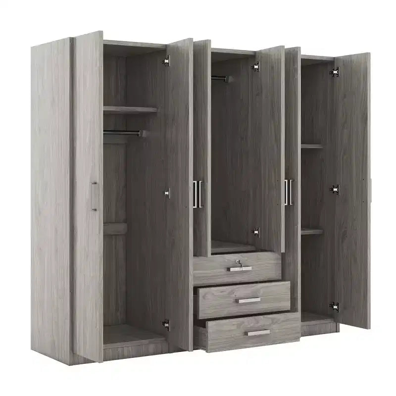 Houten kledingkast met 6 deuren en laden voor de slaapkamer