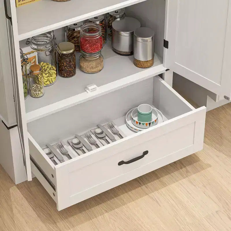 HOMCOM 72 Landhaus-Speisekammernschrank mit Scheunentüren, hoher Küchenschrank mit verstellbaren Einlegeböden und Schublade