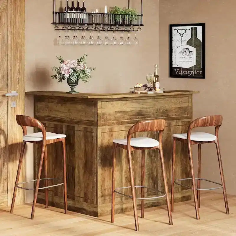Meuble de bar en L avec porte-verres à pied pour bar à domicile