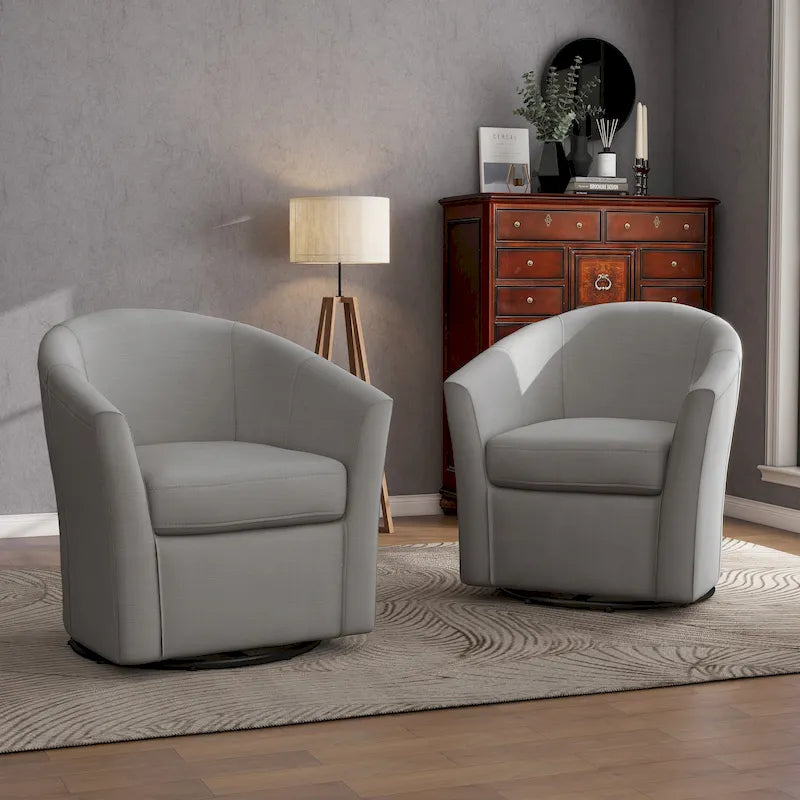 Set of 2 Modern Upholstered Swivel Barrel Chair Living Room Accent Chair