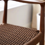 Scandinavian Curved Wood Woven Seat Armrest Dining Chair