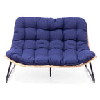 Fauteuil double Papasan avec coussin, rotin PE toutes saisons et structure en métal, pour intérieur et extérieur