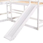 L-vormig stapelbed voor 4 kinderen, vierpersoons stapelbed met glijbaan, houten stapelbedframe met full- en twinbed voor slaapkamer of slaapzaal