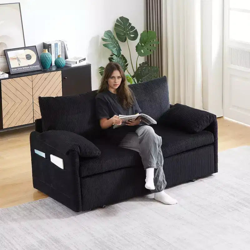 64,5 3-in-1-Schlafsofa aus Cord mit ausziehbarem Bett