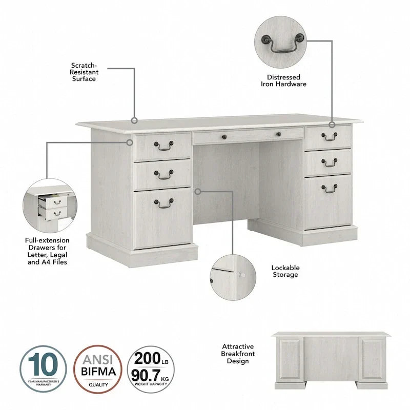 Bush Furniture Saratoga Schreibtisch für Führungskräfte mit Schubladen und Stauraum