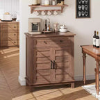 31.5 Rustic Storage Cabinet, with Slatted Doors, 3-Tier Adjustable, Double Door Locker, for Kitchen, Dining Room, and Home Office
