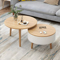Moderner runder Couchtisch aus schwarzem und weißem Holz mit Stauraum