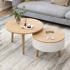 Moderner runder Couchtisch aus schwarzem und weißem Holz mit Stauraum
