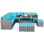 Costway Ensemble repas de jardin en rotin de 7 pièces, canapé d’angle, canapé et pouf — Voir les détails