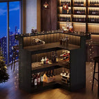Lantine L-Shaped Home Bar Unit, 4-Tier Corner Liquor Bar Table with Storage Shelves and Wine Glasses Holder for Home Pub