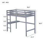 Okak Hochbett im minimalistischen Loft-Stil mit Leiter, Hochbett aus Gummibaumholz für eine Person mit Sicherheitsgeländer und integriertem Schreibtisch, Bettgestell für Kinder und Jugendliche