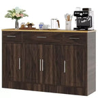 Buffet de rangement Celebalcony, grand meuble de cuisine de 53,4 pouces avec 3 tiroirs et 4 portes, étagère réglable pour la cuisine et le salon