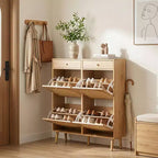 Meuble à chaussures Karl Home avec panneau en rotin, 2 tiroirs et 4 tiroirs basculants, en panneaux de particules, largeur 41,34 W