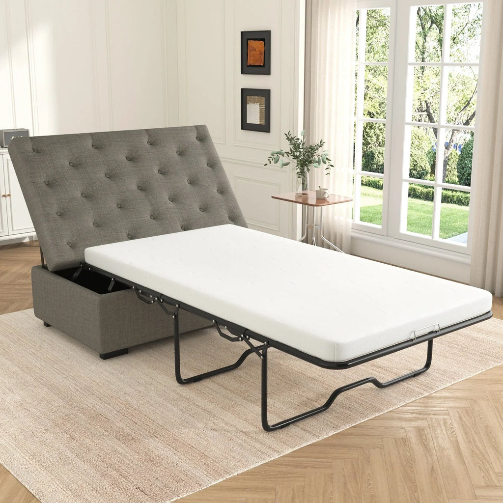 Opvouwbare slaapbank, poef van 49,6 inch met opvouwbare slaapbank, converteerbare slaapplaats met traagschuimmatras en gecapitonneerd ontwerp