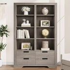Bibliothèque haute de 72 pouces avec 4 tiroirs, bibliothèque de rangement autoportante de style maison de campagne pour chambre, salon et bureau à domicile