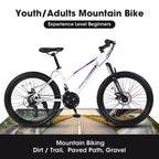 Okak 24/26-Zoll-Mountainbike mit 21 Gängen und Scheibenbremsen an Vorder- und Hinterrad, Kinderfahrrad mit 100-mm-Federgabel, Dirtbike für Jugendliche und Frauen